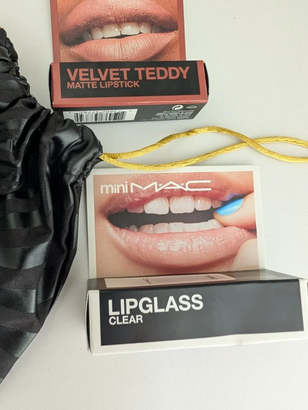 MAC #617 Velvet Teddy Lipstick Mini 1.8g & Lipglass Gloss Mini .24oz Lot w Bag